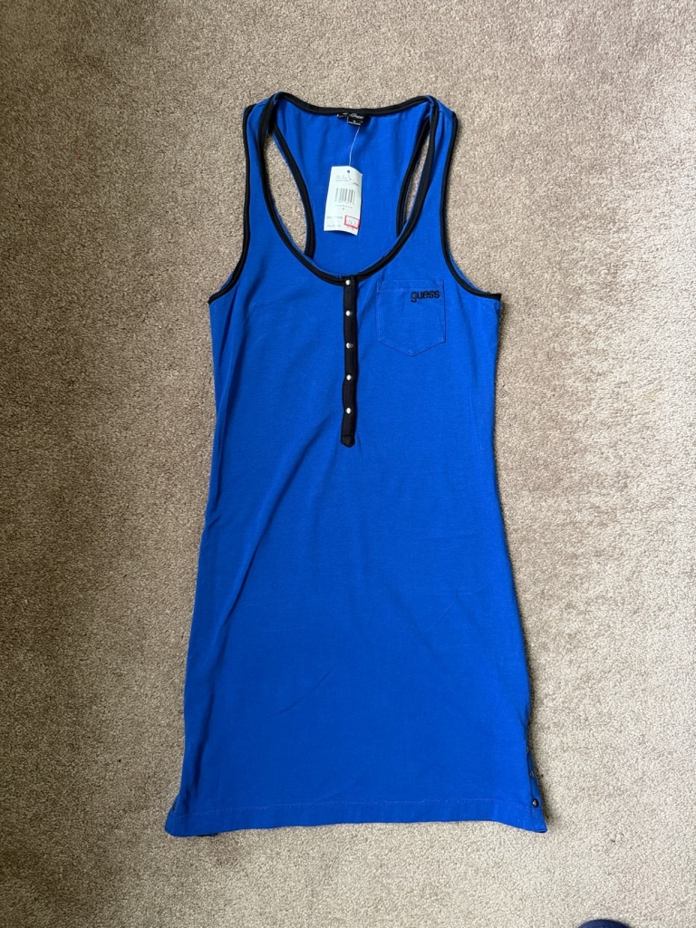 Guess Cobalt Blue Racerback Tank Dress with Black Trim